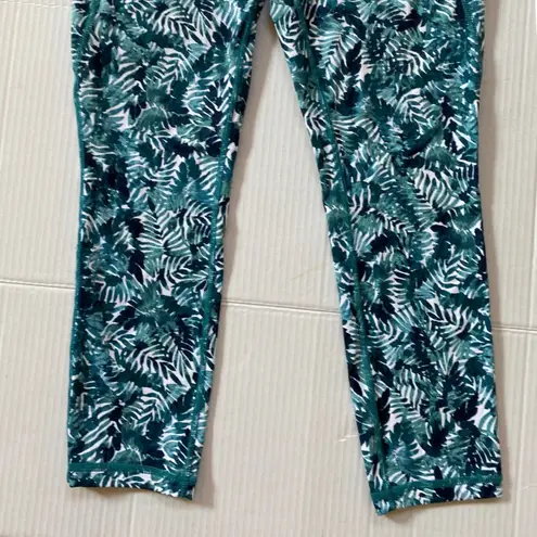 J. Jill Women's Fit Performance Leggings Tropical Palm White/Teal