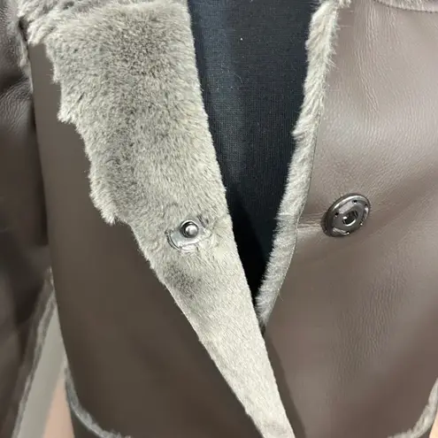 Maeve EUC Anthropologie Kerry Faux Leather Shearling Lined Coat Brown Womens XS