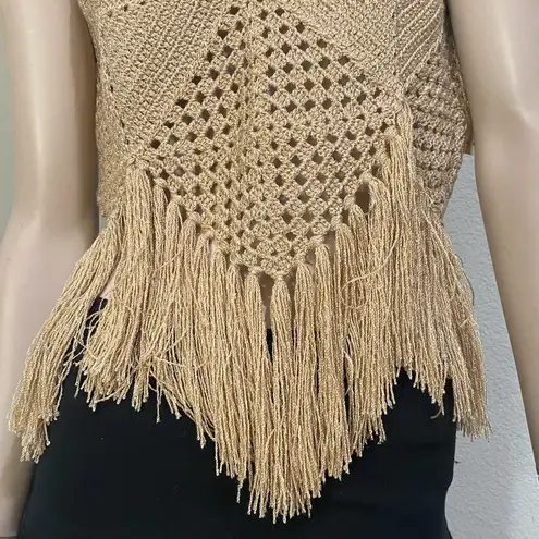 MIREMAR Natural Beige Tan Crochet Fringe Bohemian Boho Top One Size