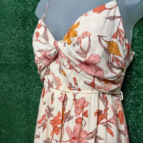 Bella Mae Cream Floral Maxi Dress Twist Bodice Boho Garden Party Orange Size L