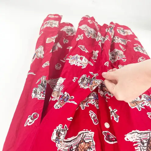 Panhandle Womens Vintage Western Cowboy Rodeo Print Sleep Dress Nightgown Size L Red Size L