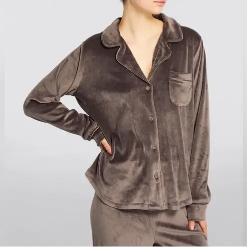 SKIMS Velour Buttoned Stretch Pajama Top Shirt Brown Size undefined