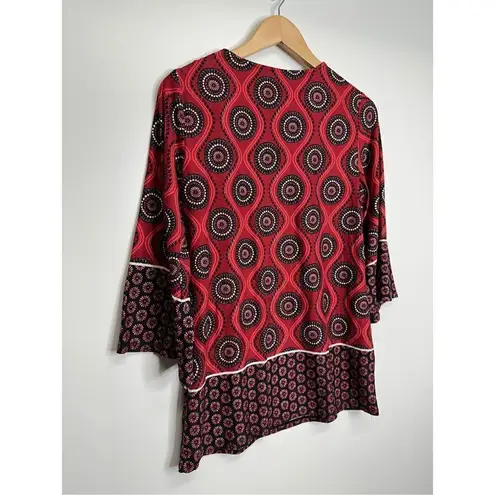 kim rogers Tunic Blouse Womens Red/Black Floral Pattern Small