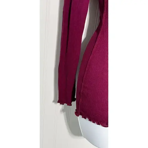 Free People Intimately Womens Lettuce Edge Long Sleeve Top Berry Purple Sz Small