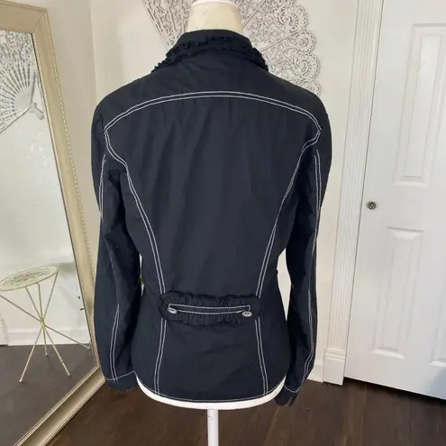 Early 2000's Black Cotton Ruffle Studded Button Up Blazer Jacket Nienhaus S / 6