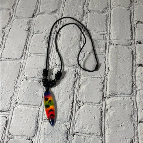 Wooden Bead Rope Surfboard Pendant Beachy Surfer Necklace Black