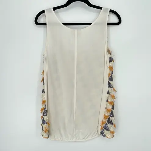 Modcloth Womens Retro 80's Style Geometric Fringe White Sleeveless Tank Medium Gold