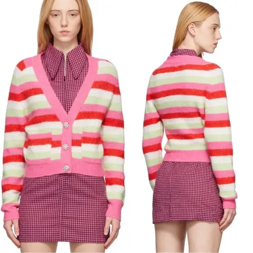 Ganni NWT Stripe Bejeweled Cardigan Pink Sweater XS