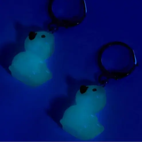 🎄Glow in the Dark Rubber Duck Hoop Earrings White