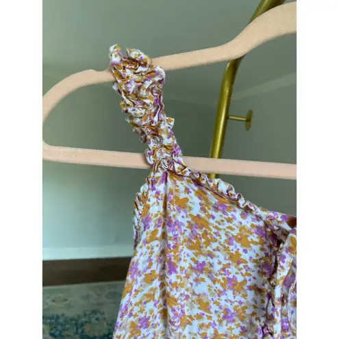 Jopna Boho Ruffle Strap Smocked Midi Dress Pink Orange Floral Cottagecore XS Purple