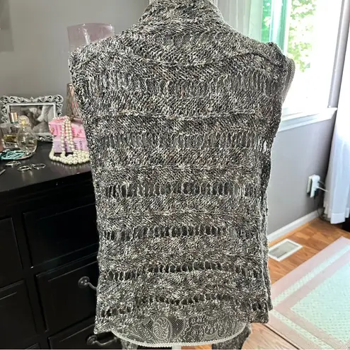 Chunky Knit Open Front Sweater Vest Cardigan – Neutral Gray Multi Black Size M