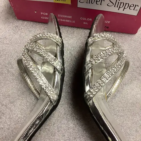 Silver Slipper Belle Silver with Rhinestones 3” High Heels * Size 7.5