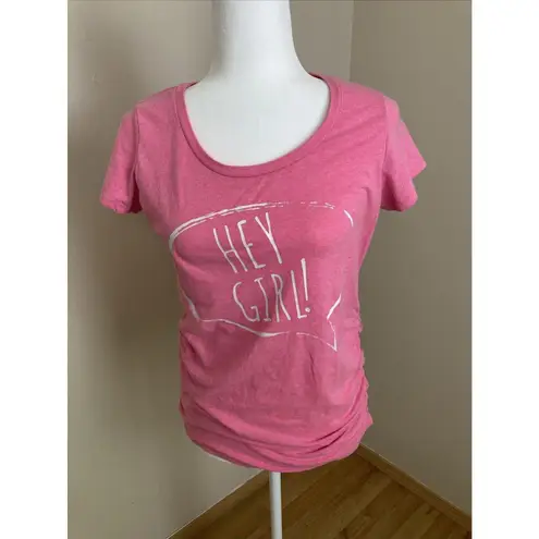 Motherhood Maternity Pink Hey Girl Ruched Tee Size Small (A5)