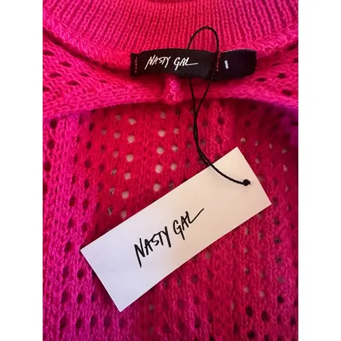 Nasty Gal Stitchy Backless Knitted Mini Cover Up Dress Hot Pink NWT Large