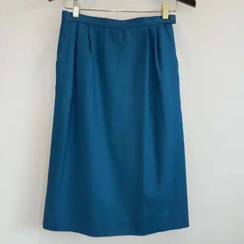 Pendleton Vintage Women's Midi Pencil Skirt 100% Virgin Wool USA Sz 8 Teal