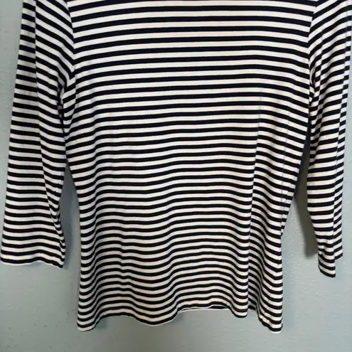 J. McLaughlin J. McLaughlin Striped 3/4 Sleeve Crewneck Top Navy White Size Medium Classic
