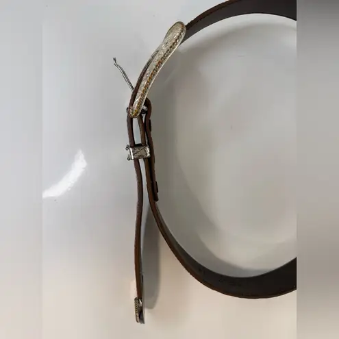 Vintage Al Beres Alligator Leather Belt Silver Plate Buckle Size 34 GUC Brown