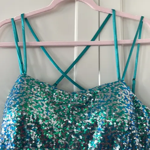 Next /Up Strappy Turquoise and Silver Sequin Dress with slit