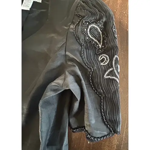 Vintage 1980s Davinci 100% Linen Embellished Short Sleeve Black Jacket Size 14