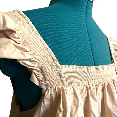 English Factory Light Beige Cotton Trapeze Top Ruffle Shoulder Straps Medium