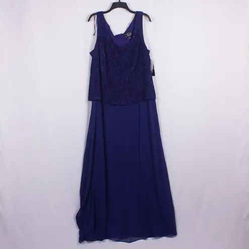 Alex Evenings NWT Scoop Neck Jacquard Glitter Embellished Chiffon Dress Size 22W