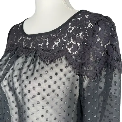 Elle Sheer Lace Black Long Sleeve Blouse Women’s Size Small Polka dot
