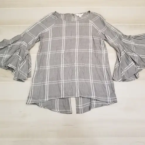 LC Lauren Conrad {XS} Lauren Conrad Plaid Print Bell Sleeve Blouse