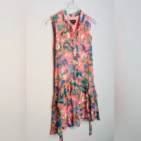 Saloni Orange Tilly Silk Ruffle Floral Sleeveless Dress Size 0