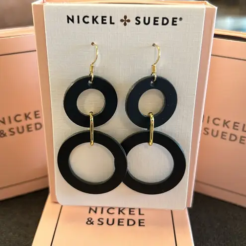 Nickel & Suede Women’s Black Sloane Circle Dangle Leather Earrings New in Box