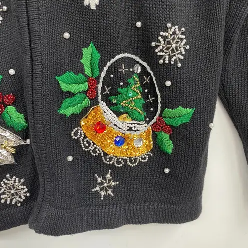 Vintage B.P. Designs Christmas Sweater Snowman Snow Globe Beading Embroidery