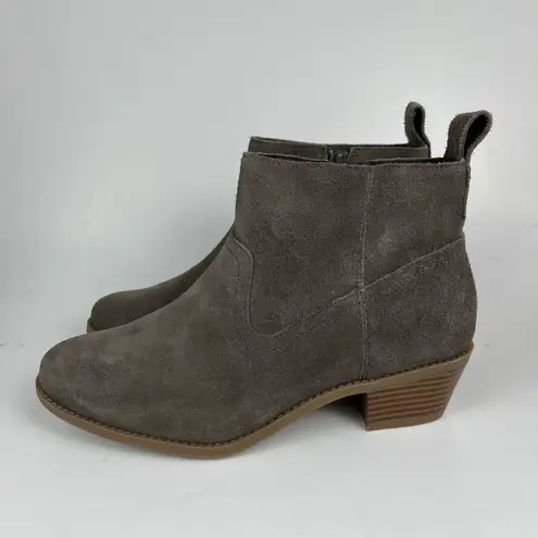 Vionic Vera Gray/Khaki Water-Resistant Suede Block Heel Ankle Booties