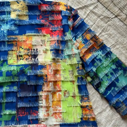 ALI MILES Lightweight Jacket Fringe Colorful Blue Green Pink Size Petite Small