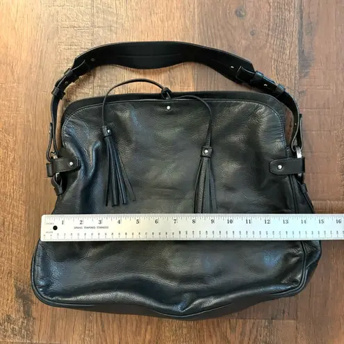 BALLY black leather hobo, tassel tieclosure, made in Italy