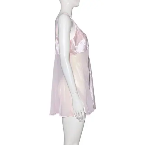 Vintage 90s Y2K Pink Lingerie Slip Dress Sheer Embroidered Beaded M/L Coquette Size L