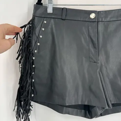 Mango MNG  Black high waisted studded faux leather Fringe Shorts Medium hot pants