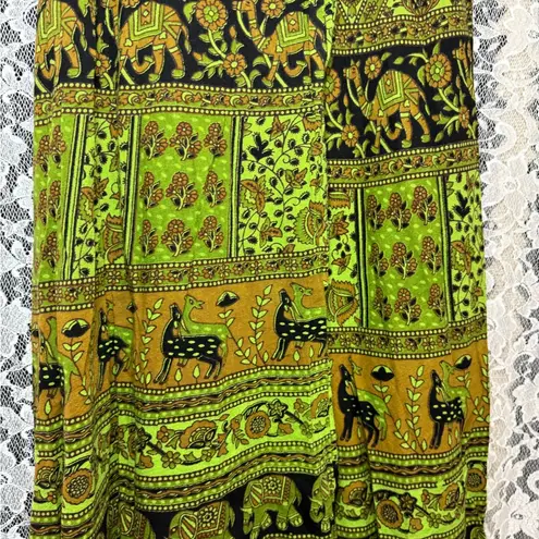 Cotton tapestry wrap skirt indian block print elephants OS GREEN EUC animal Size undefined