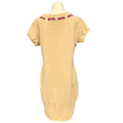 Jean de Marithé + François Girbaud Tan Graphic Y2K Scoop Neck Stretch Shirtdress Yellow Size XL