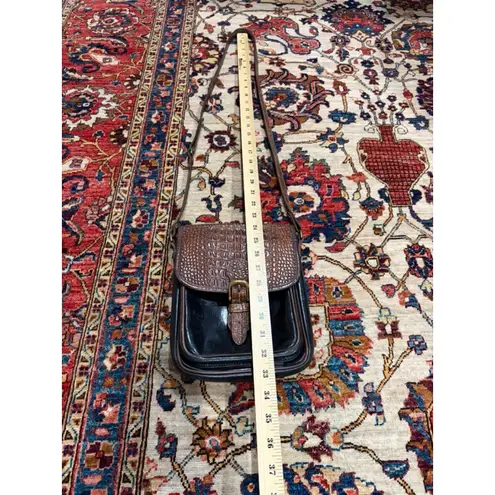 Brahmin Vintage Leather Crossbody Bag Black Brown Croc Embossed 1985 Logo