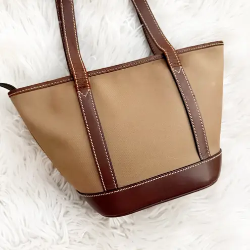 HUNTING WORLD | Canvas Leather Tote Bag Zipper Top Taupe Tan Brown Trapeze