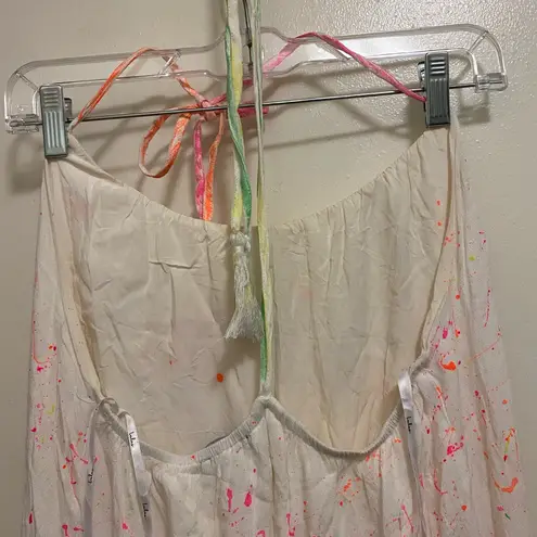 Lulus  Womens Paint Splatter Halter Jumpsuit XS White Pastel Pink Green Orange