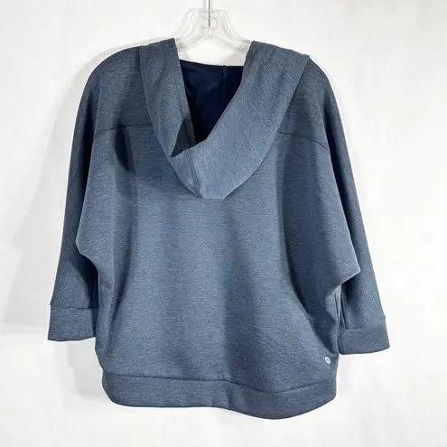 Avia Size Large Hoodie Sweatshirt Cropped Dolman Sleeve Lace Up Blue 1509