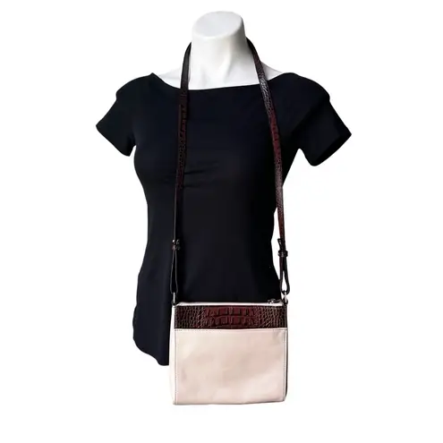 Brahmin Manhattan Cream & Brown Trimmed Leather Bag Built-in Wallet