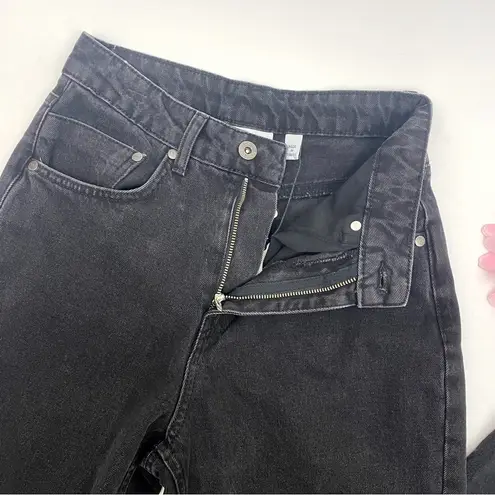 The Ragged Priest X Free People Back Slash Mom Jeans: Charcoal Black Rigid Denim