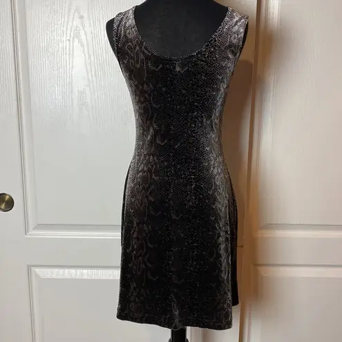 VINTAGE SNAKESKIN PRINT VELVET BODYCON TANK DRESS ROCK N ROLL GRUNGE Black Size M