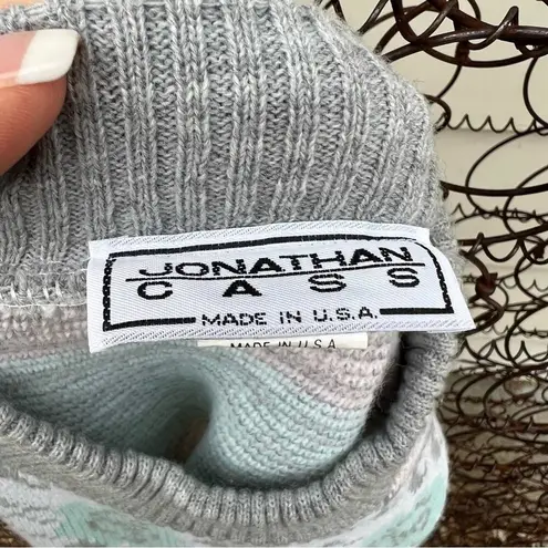 Vintage 80s Jonathan Cass pastel pink gray white blue fair isle floral sweater Size M