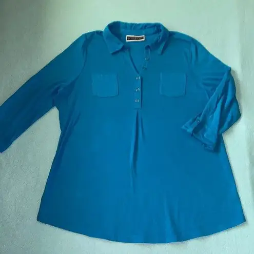 Karen Scott cotton 3/4 button tab sleeves chest pockets collar size XL