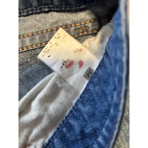 Women's Vintage Indian Rose Wide Leg Loose Fit Denim Blue Jeans 32 X 33 Low Rise