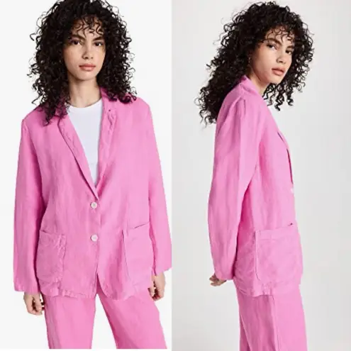 Velvet By Graham & Spencer Cassie linen blazer pink Small coastal preppy chic