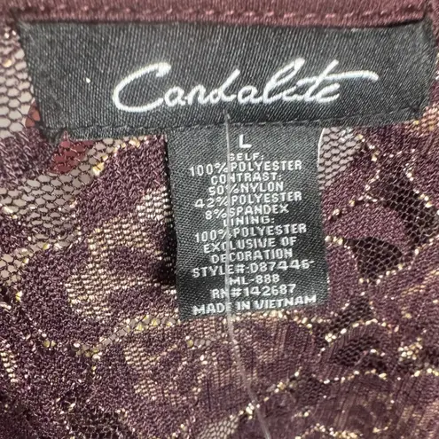 Candalite Brown and gold lace and sequin open front wrap top coverup size large NWOT