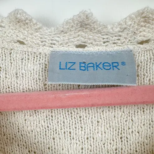 Liz Baker Vintage Knit Top Short Sleeve Cottagecore Blouse Cream